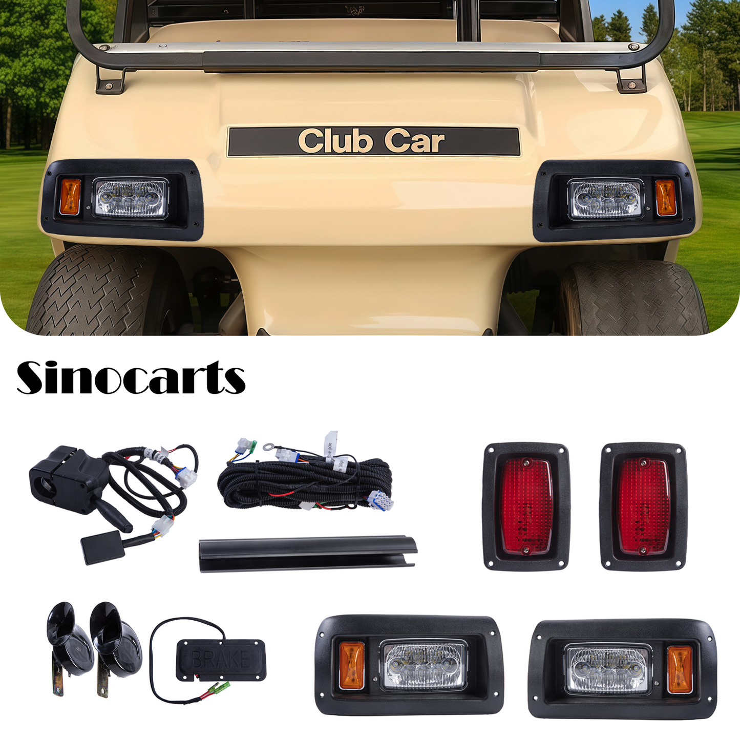 Club Car DS LED High Low Beam Light Kit with Brake Pad 12-48 volt