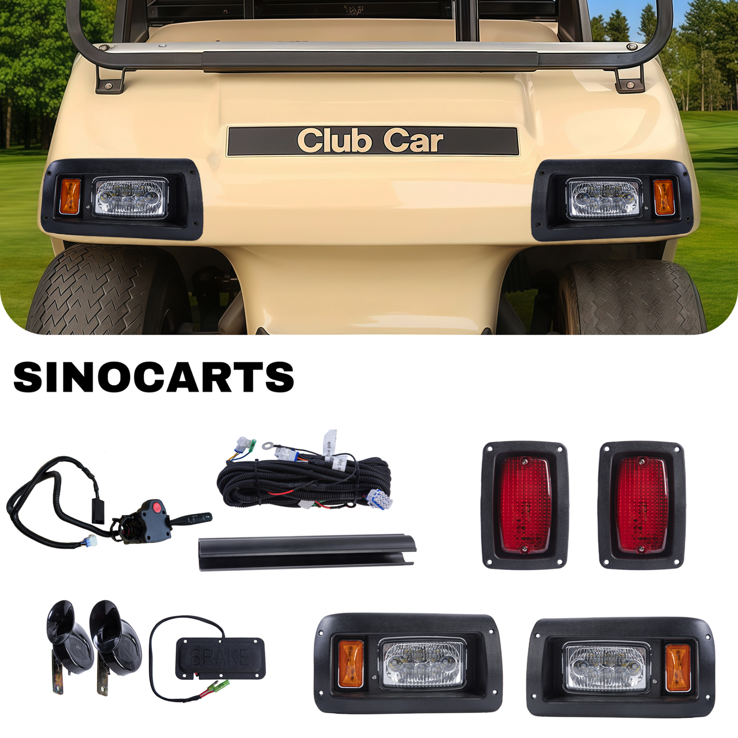 Club Car DS LED High Low Beam Light Kit with Brake Pad 12-48 volt