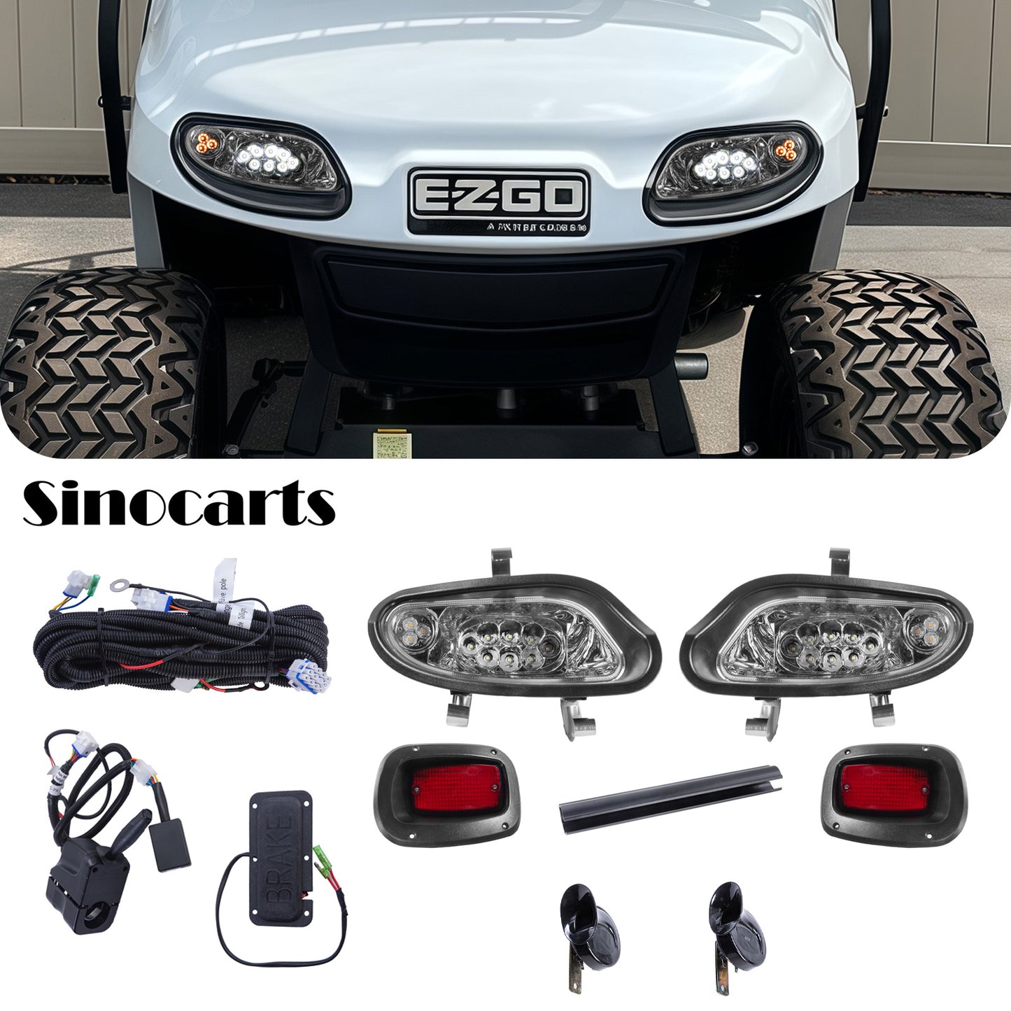 EZ-GO TXT 2014+ LED High Low Beam Light Kit with brake pads 12-48 volt