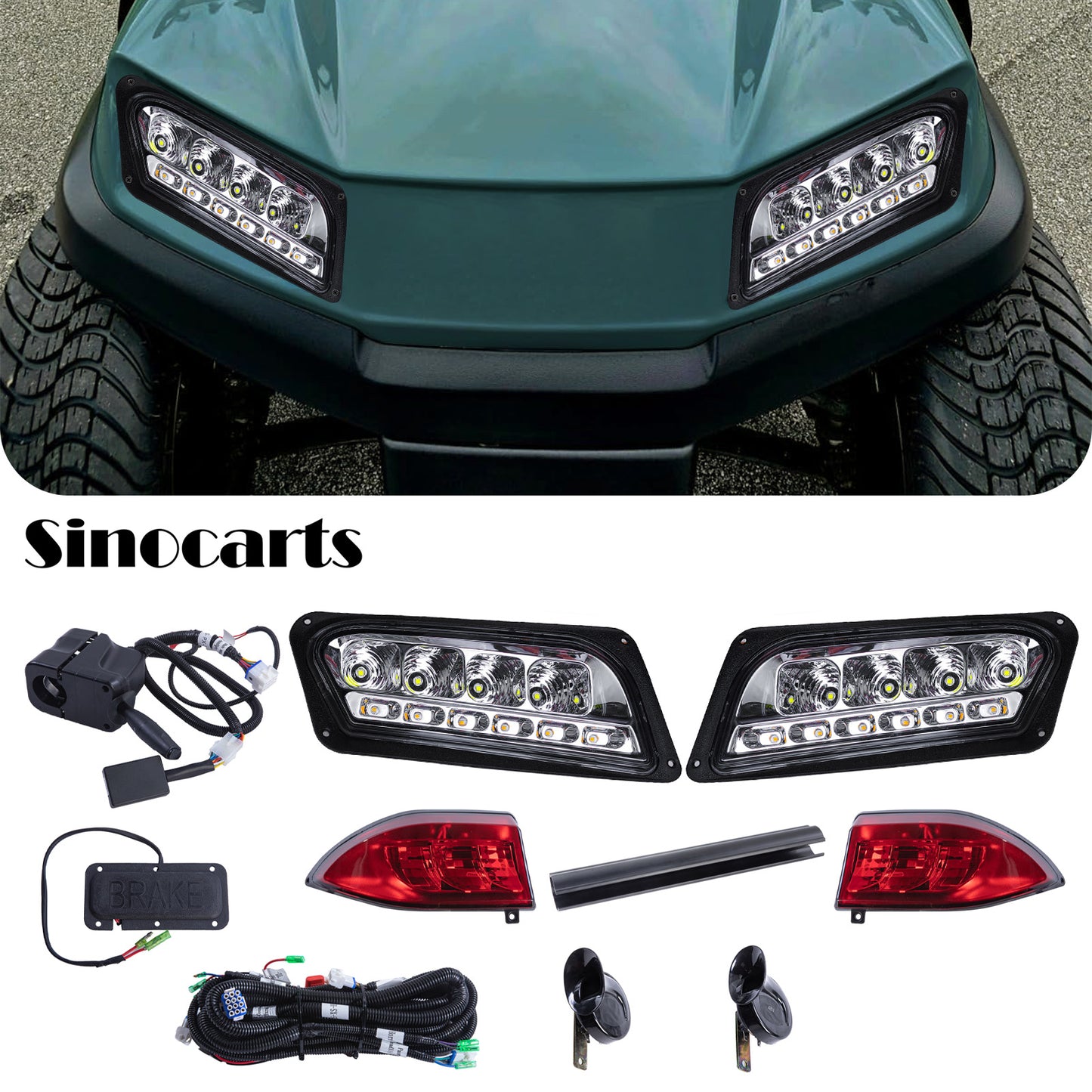 Club Car Tempo LED High Low Beam Light Kit with Brake Pad 12-48 volt